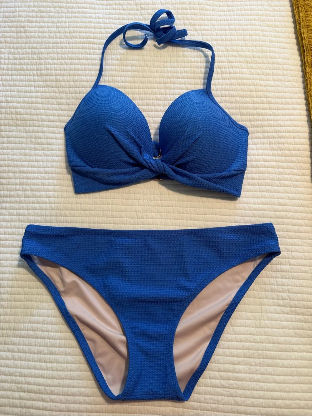 Shade & Shore Royal Blue Textured Halter Bikini Set